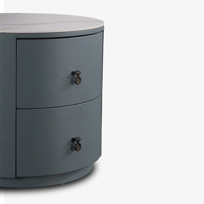 Rounded Nordic Bedside Table - Scratch-Resistant & Safe Rock Slab Surface Nightstand 2-Drawer For Bedroom