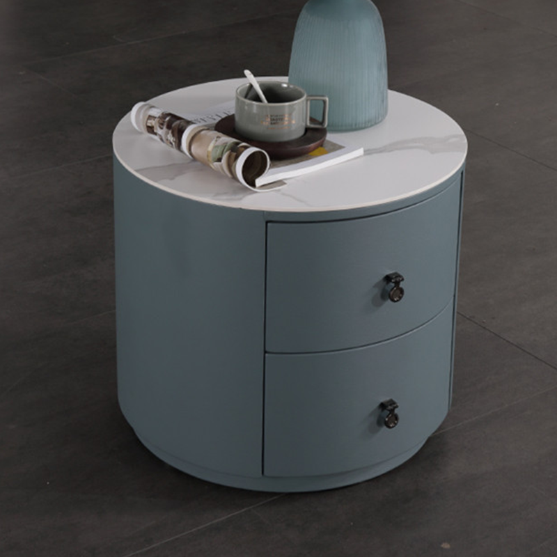 Rounded Nordic Bedside Table - Scratch-Resistant & Safe Rock Slab Surface Nightstand 2-Drawer For Bedroom