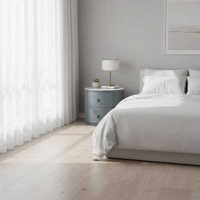 Rounded Nordic Bedside Table - Scratch-Resistant & Safe Rock Slab Surface Nightstand 2-Drawer For Bedroom