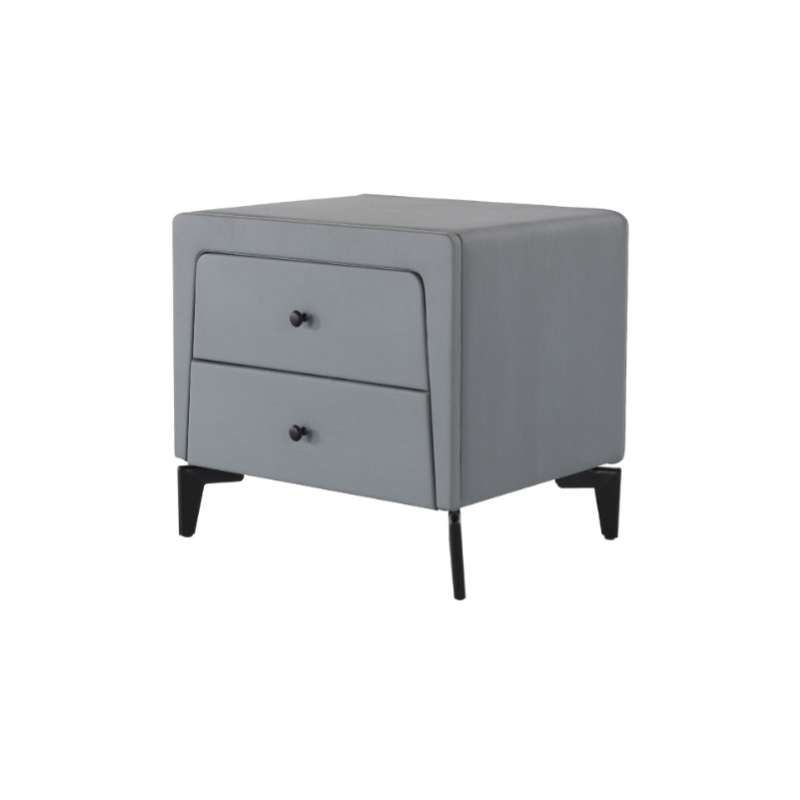 Nordic Aesthetic Bedside Table - Exquisite Faux Leather Work Craftsmanship Design Nightstand 2-Drawer For Bedroom