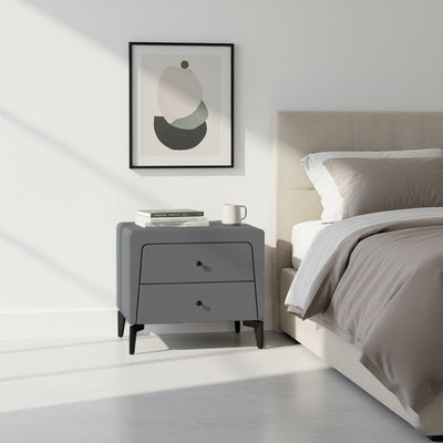 Nordic Aesthetic Bedside Table - Exquisite Faux Leather Work Craftsmanship Design Nightstand 2-Drawer For Bedroom