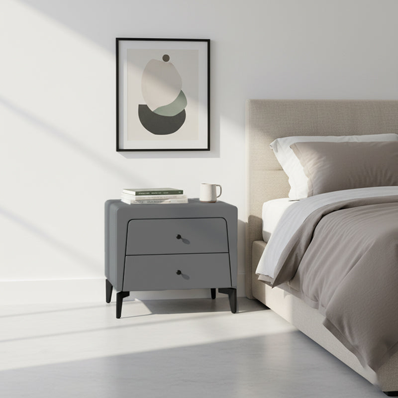 Nordic Aesthetic Bedside Table - Exquisite Faux Leather Work Craftsmanship Design Nightstand 2-Drawer For Bedroom