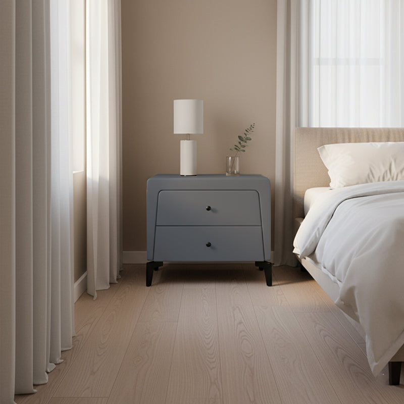 Nordic Aesthetic Bedside Table - Exquisite Faux Leather Work Craftsmanship Design Nightstand 2-Drawer For Bedroom