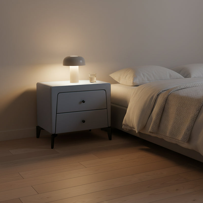 Nordic Aesthetic Bedside Table - Exquisite Faux Leather Work Craftsmanship Design Nightstand 2-Drawer For Bedroom