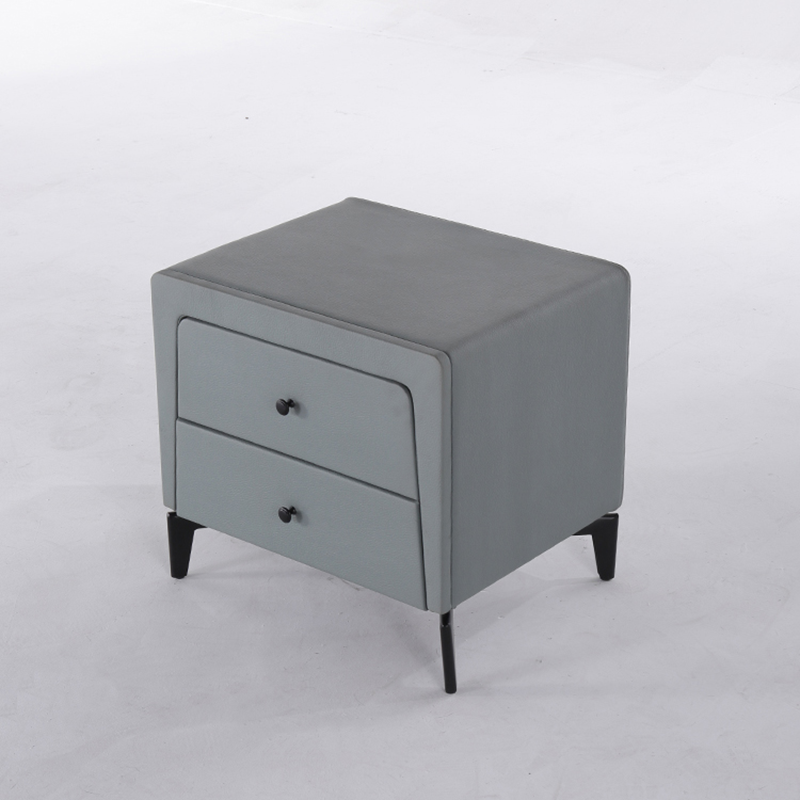 Nordic Aesthetic Bedside Table - Exquisite Faux Leather Work Craftsmanship Design Nightstand 2-Drawer For Bedroom