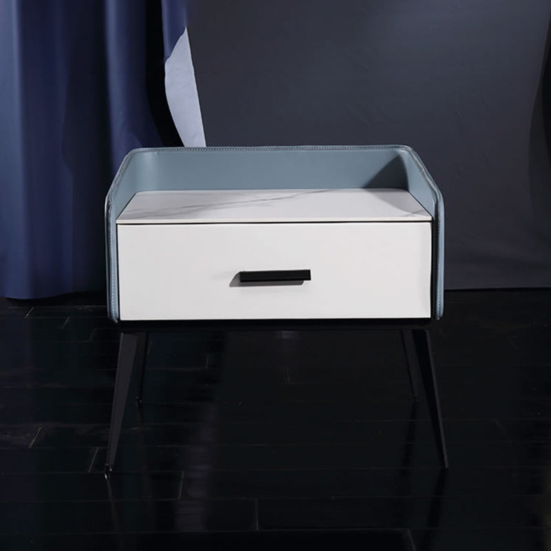 Color-Blocked Geometric Bedside Table - Scratch-Resistant & Stain-Proof Rock Slab Top Nightstand 1-Drawer For Bedroom