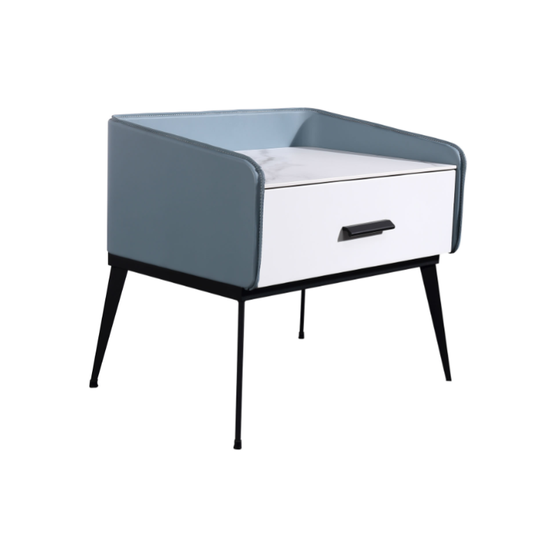 Color-Blocked Geometric Bedside Table - Scratch-Resistant & Stain-Proof Rock Slab Top Nightstand 1-Drawer For Bedroom