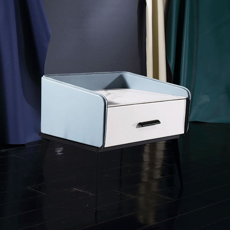 Color-Blocked Geometric Bedside Table - Scratch-Resistant & Stain-Proof Rock Slab Top Nightstand 1-Drawer For Bedroom