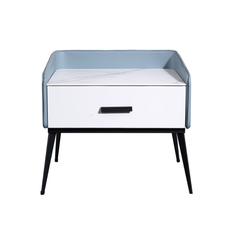 Color-Blocked Geometric Bedside Table - Scratch-Resistant & Stain-Proof Rock Slab Top Nightstand 1-Drawer For Bedroom