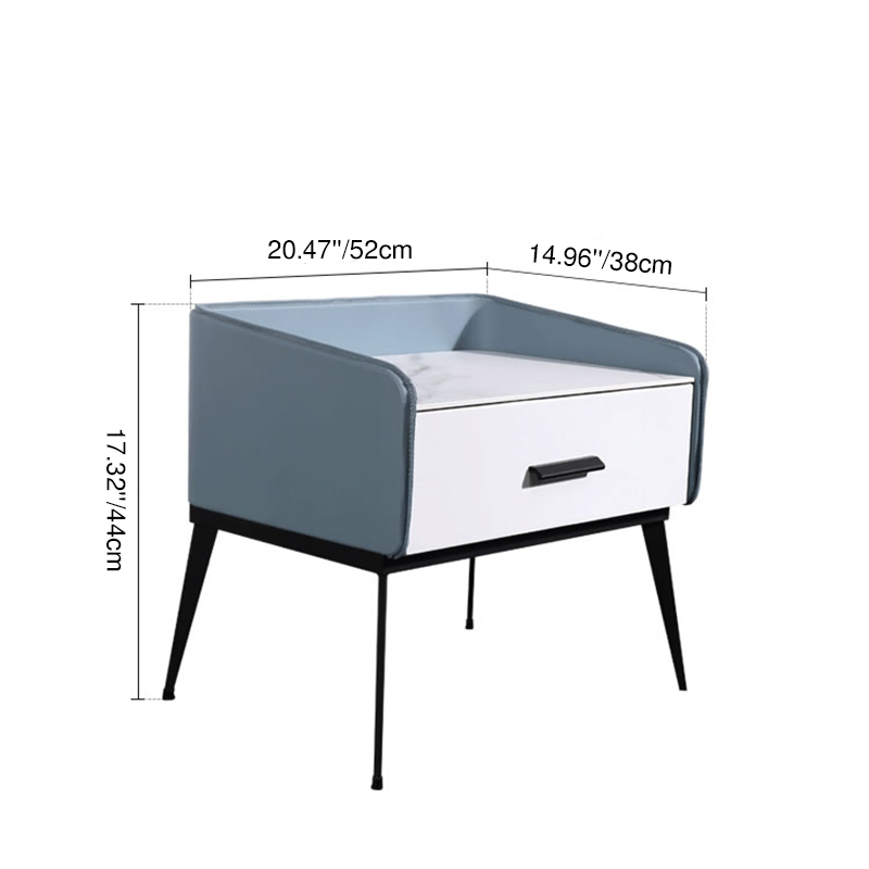 Color-Blocked Geometric Bedside Table - Scratch-Resistant & Stain-Proof Rock Slab Top Nightstand 1-Drawer For Bedroom