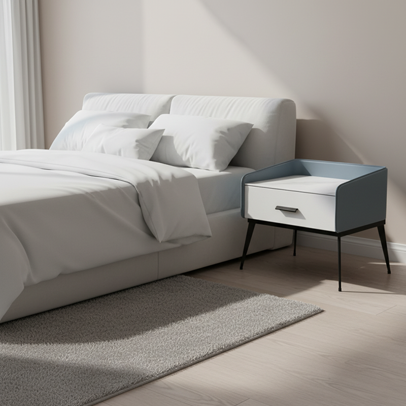 Color-Blocked Geometric Bedside Table - Scratch-Resistant & Stain-Proof Rock Slab Top Nightstand 1-Drawer For Bedroom