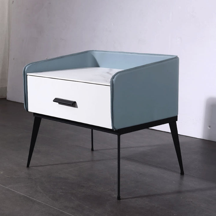 Farbblockierter geometrischer Nachttisch - Kratzfeste und fleckenresistente Gesteinsplatte Nachttisch mit 1 Schublade für das Schlafzimmer 
