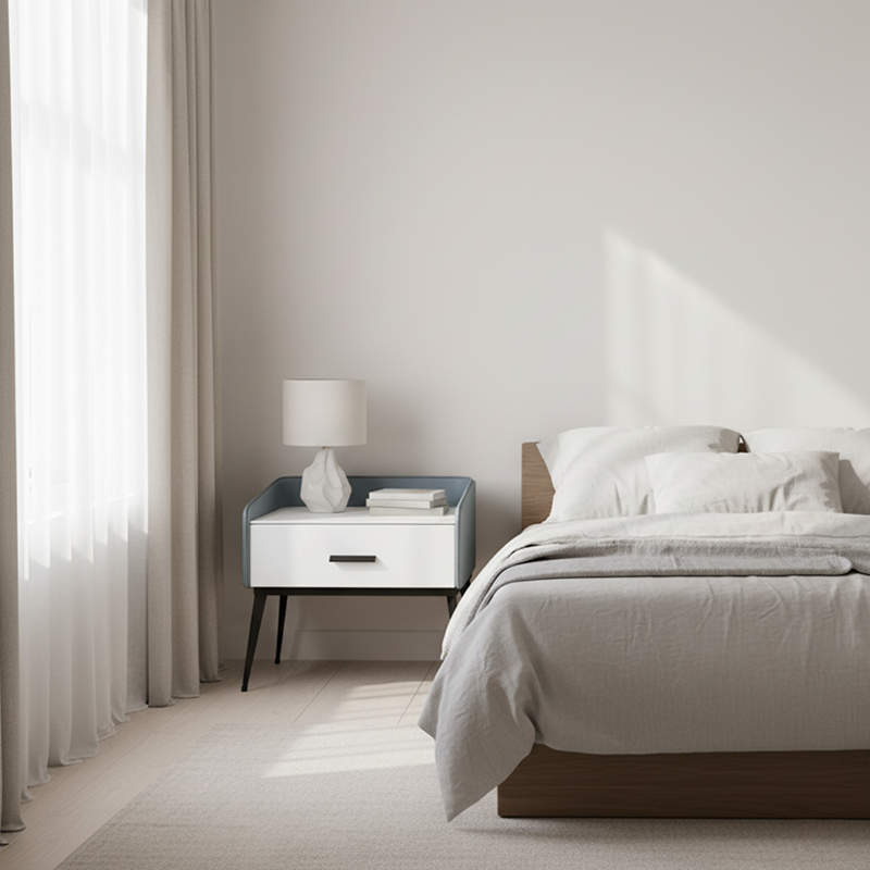 Farbblockierter geometrischer Nachttisch - Kratzfeste und fleckenresistente Gesteinsplatte Nachttisch mit 1 Schublade für das Schlafzimmer 