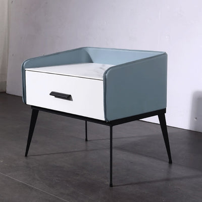 Color-Blocked Geometric Bedside Table - Scratch-Resistant & Stain-Proof Rock Slab Top Nightstand 1-Drawer For Bedroom