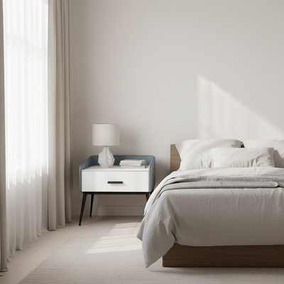 Color-Blocked Geometric Bedside Table - Scratch-Resistant & Stain-Proof Rock Slab Top Nightstand 1-Drawer For Bedroom