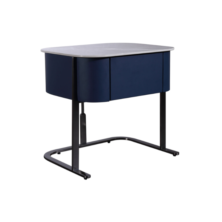 Hardcore Industrial-Style Bedside Table - Durable Rock Slab Top &amp; Exquisite Faux Leather Stitching Nightstand 1-Drawer For Bedroom