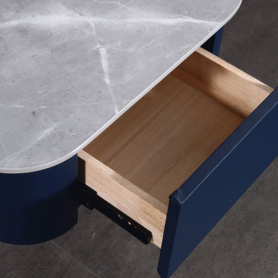 Hardcore Industrial-Style Bedside Table - Durable Rock Slab Top & Exquisite Faux Leather Stitching Nightstand 1-Drawer For Bedroom