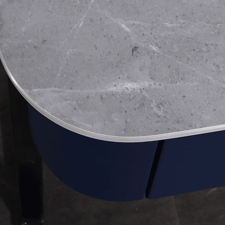 Hardcore Industrial-Style Bedside Table - Durable Rock Slab Top &amp; Exquisite Faux Leather Stitching Nightstand 1-Drawer For Bedroom