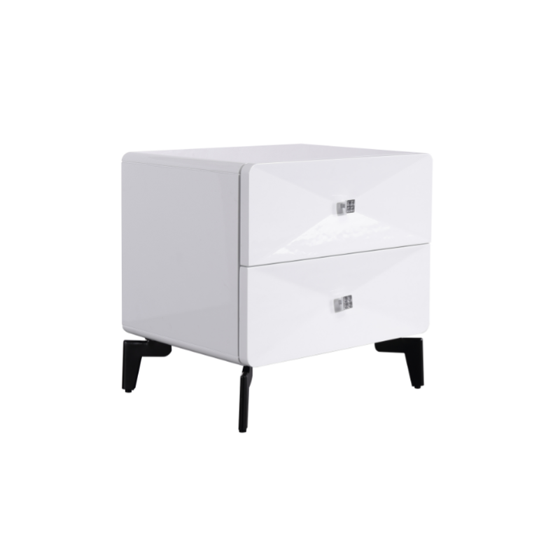 Bright White Modern Minimalist Bedside Table - Unique Design Sturdy Iron Legs Nightstand 2-Drawer For Bedroom