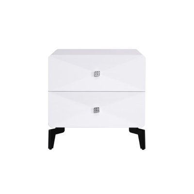 Bright White Modern Minimalist Bedside Table - Unique Design Sturdy Iron Legs Nightstand 2-Drawer For Bedroom