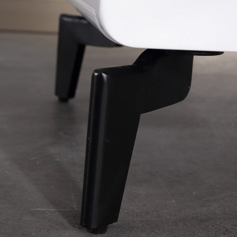 Bright White Modern Minimalist Bedside Table - Unique Design Sturdy Iron Legs Nightstand 2-Drawer For Bedroom