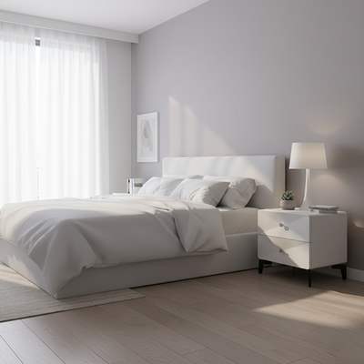 Bright White Modern Minimalist Bedside Table - Unique Design Sturdy Iron Legs Nightstand 2-Drawer For Bedroom