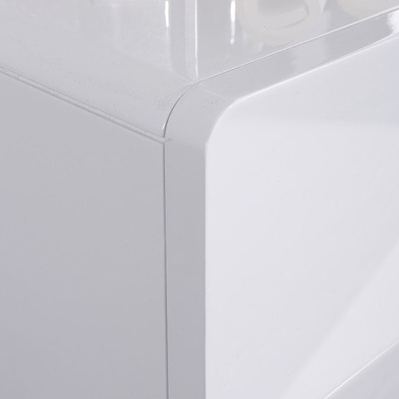 Bright White Modern Minimalist Bedside Table - Unique Design Sturdy Iron Legs Nightstand 2-Drawer For Bedroom