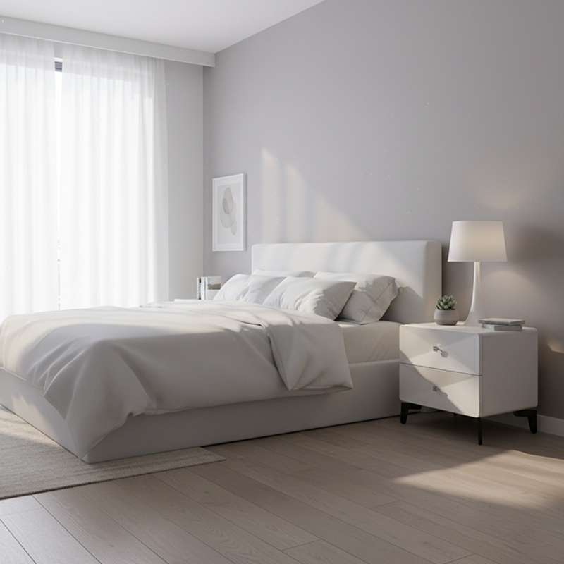 Bright White Modern Minimalist Bedside Table - Unique Design Sturdy Iron Legs Nightstand 2-Drawer For Bedroom