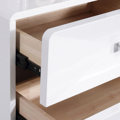 Bright White Modern Minimalist Bedside Table - Unique Design Sturdy Iron Legs Nightstand 2-Drawer For Bedroom