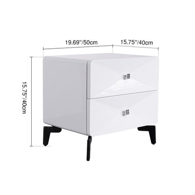 Bright White Modern Minimalist Bedside Table - Unique Design Sturdy Iron Legs Nightstand 2-Drawer For Bedroom