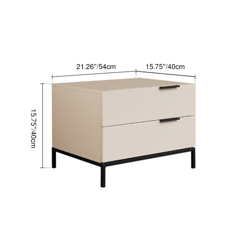 Cream White Scandinavian Nightstand - Functional Solid Wood Soft-Close Drawers Bedside Table 2-Drawer For Bedroom
