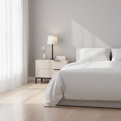 Cream White Scandinavian Nightstand - Functional Solid Wood Soft-Close Drawers Bedside Table 2-Drawer For Bedroom