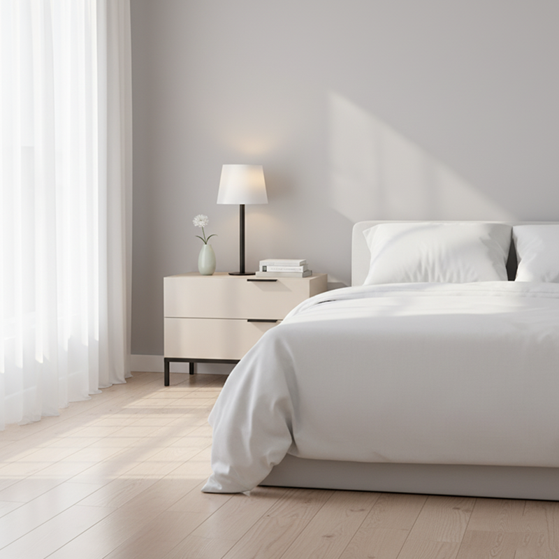 Cream White Scandinavian Nightstand - Functional Solid Wood Soft-Close Drawers Bedside Table 2-Drawer For Bedroom