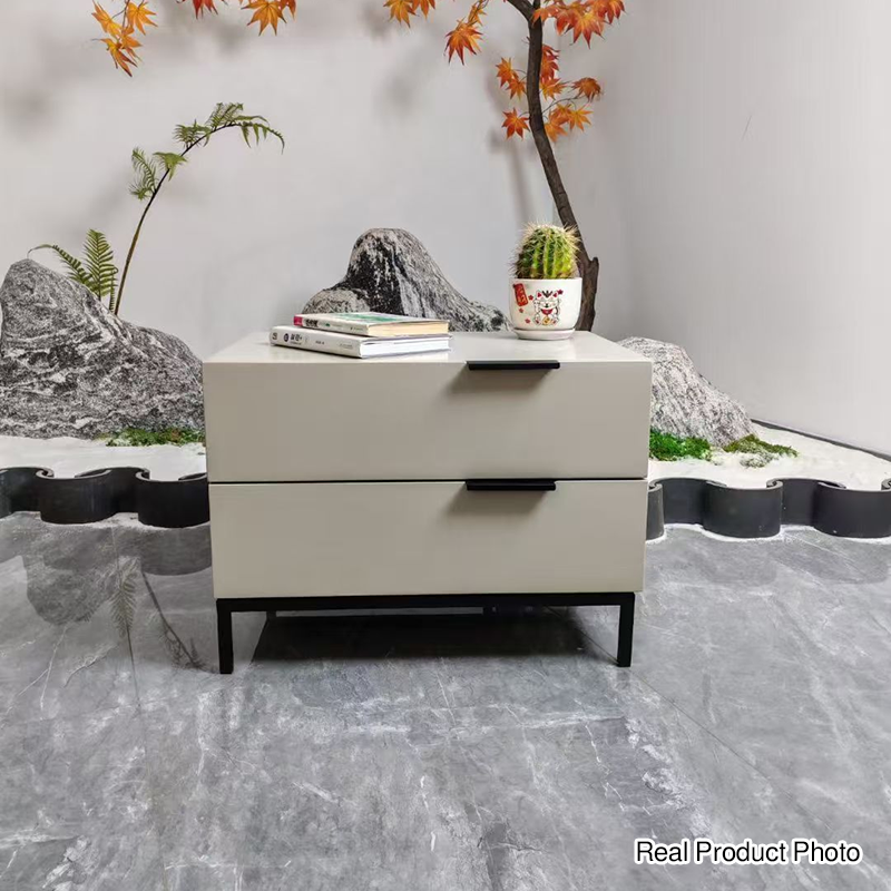 Table de chevet scandinave blanc crème - meuble de chevet fonctionnel en bois massif avec tiroirs à fermeture douce, 2 tiroirs pour chambre à coucher 