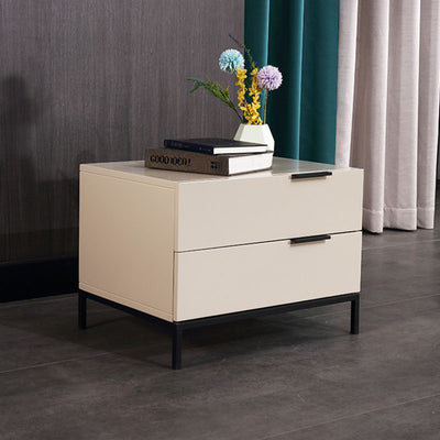 Cream White Scandinavian Nightstand - Functional Solid Wood Soft-Close Drawers Bedside Table 2-Drawer For Bedroom