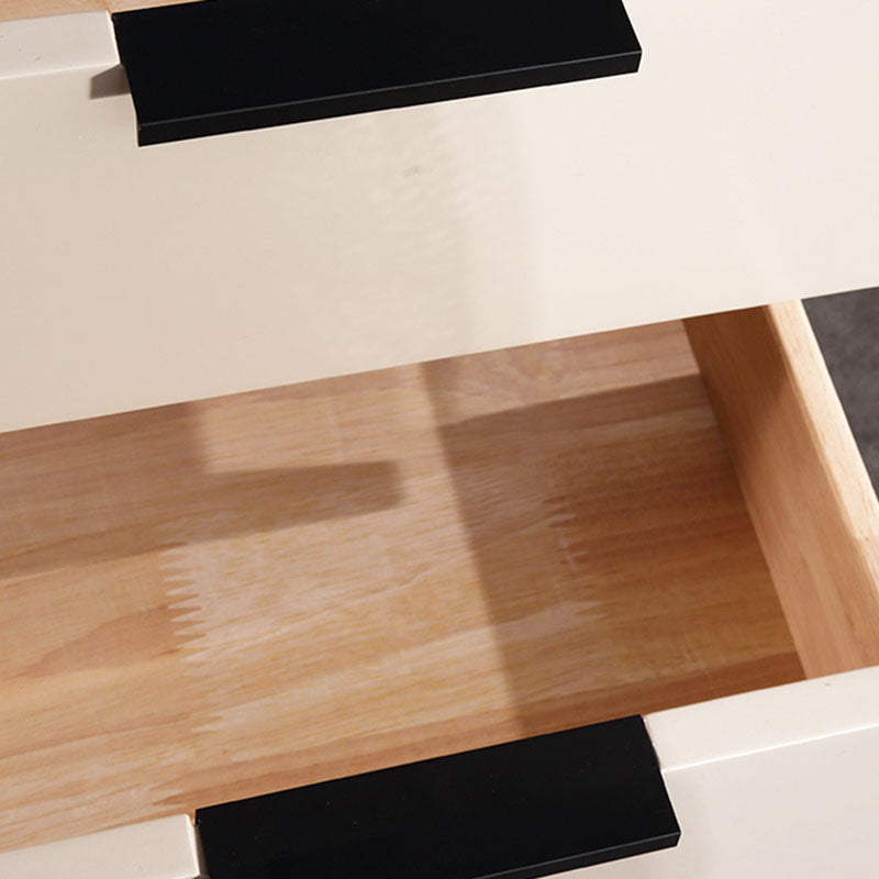 Cream White Scandinavian Nightstand - Functional Solid Wood Soft-Close Drawers Bedside Table 2-Drawer For Bedroom