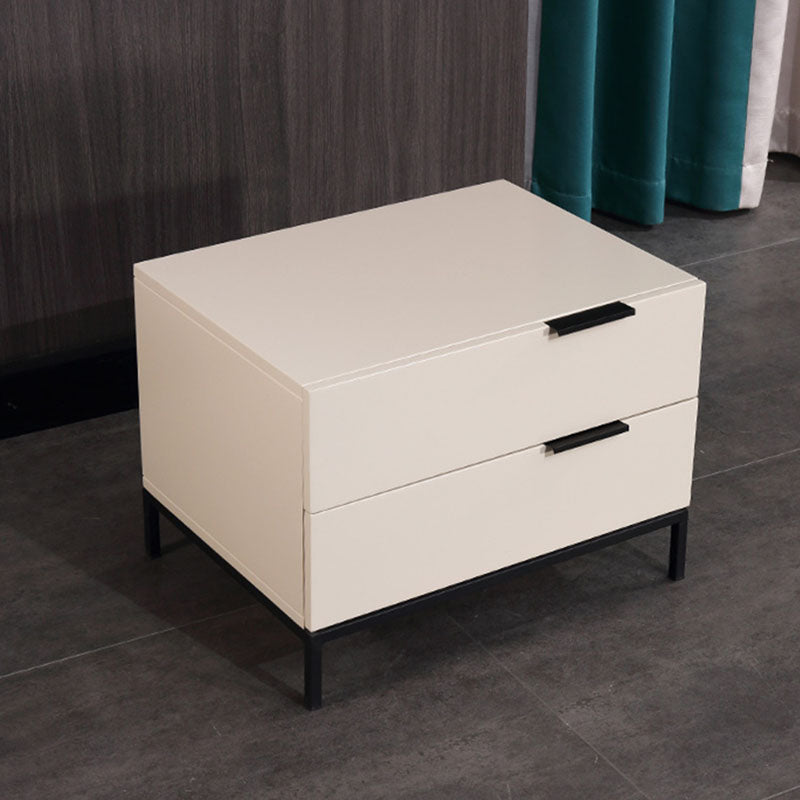 Cream White Scandinavian Nightstand - Functional Solid Wood Soft-Close Drawers Bedside Table 2-Drawer For Bedroom
