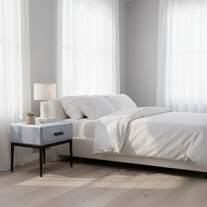 Nachttisch im Industrie-Stil - E1 umweltfreundlicher Massivholz-Nachttisch mit 1 Schublade für Schlafzimmer & Wohnzimmer 