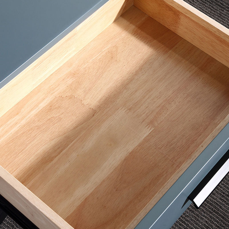 Blue-Black Industrial Nightstand - Heavy-Duty Triangular Iron Legs Bedside Table 1-Drawer For Bedroom