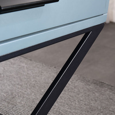 Blue-Black Industrial Nightstand - Heavy-Duty Triangular Iron Legs Bedside Table 1-Drawer For Bedroom