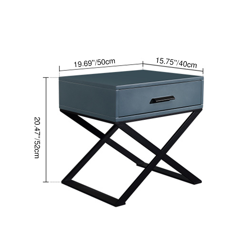 Blue-Black Industrial Nightstand - Heavy-Duty Triangular Iron Legs Bedside Table 1-Drawer For Bedroom