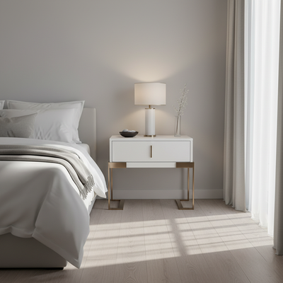 Industrial Hardcore-Designed Bedside Table - High-Gloss Baked Paint Craft Nightstand 1-Drawer For Bedroom