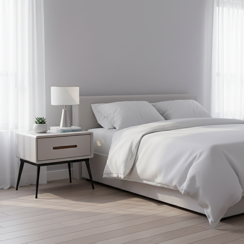 E1 Formaldehyde-Free Bedside Table - Delicate Baking Paint Craftsmanship & Solid Wood 1-Drawer Nightstand For Bedroom & Living Room