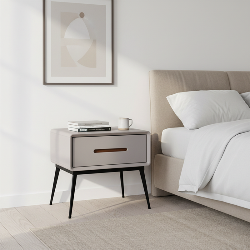 E1 Formaldehyde-Free Bedside Table - Delicate Baking Paint Craftsmanship & Solid Wood 1-Drawer Nightstand For Bedroom & Living Room