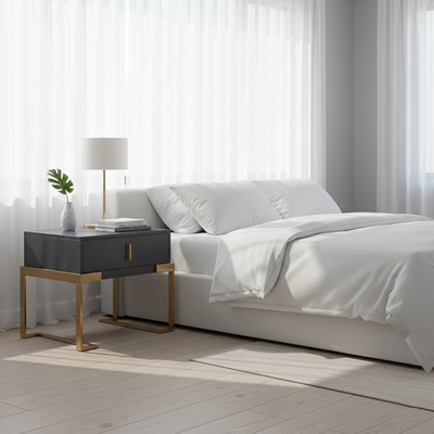 E1 Eco-Safe Industrial Bedside Table - Scratch-Resistant Baking Paint Nightstand 1-Drawer Nightstand For Bedroom & Living Room