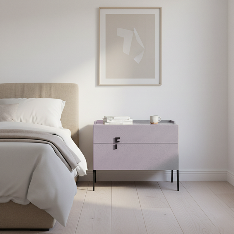 Space-Saving Bedroom Side Table - Durable Baking Paint & Stable Carbon Steel Accents Nightstand 2-Drawer Nightstand For Bedroom