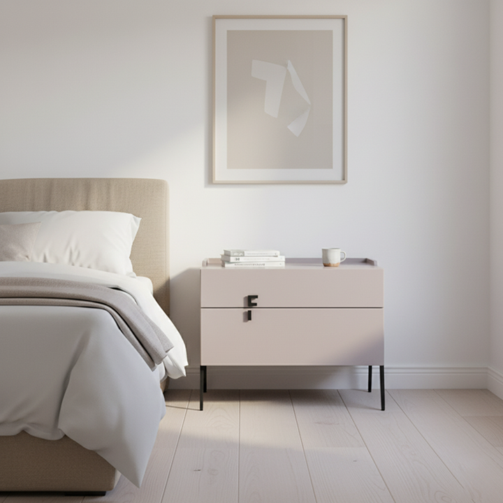 Table de chevet peu encombrante pour chambre - peinture cuite durable et accents stables en acier carbone, table de chevet à 2 tiroirs pour chambre 