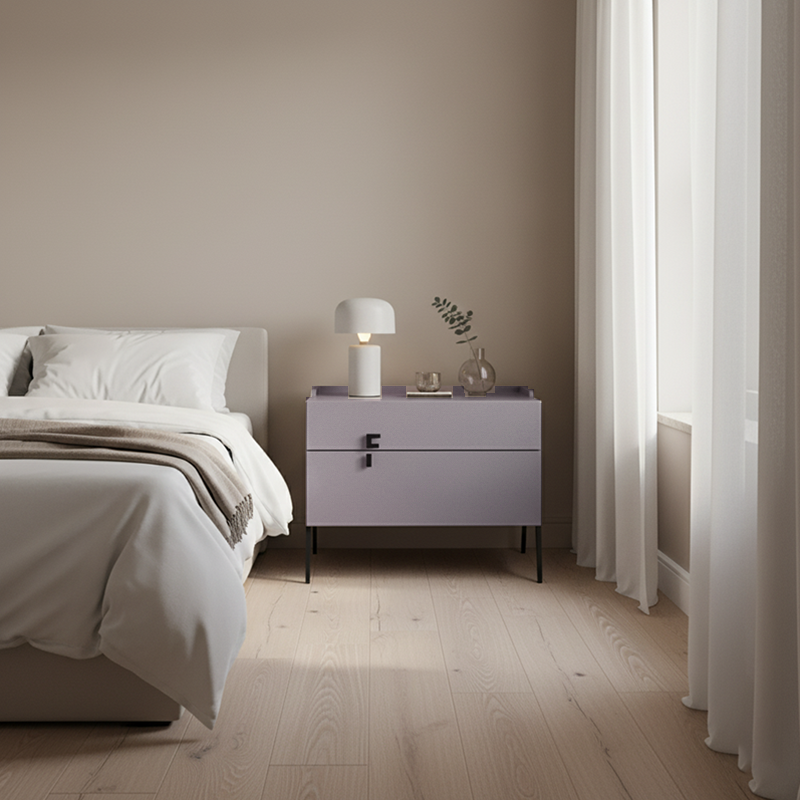 Space-Saving Bedroom Side Table - Durable Baking Paint & Stable Carbon Steel Accents Nightstand 2-Drawer Nightstand For Bedroom