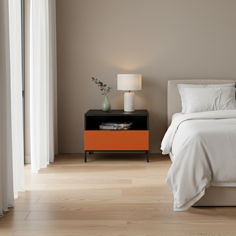 Fresh Vibe Scandinavian Nightstand - Smooth Baked Paint & Concealed Storage Bedside Table 1-Drawer Nightstand For Bedroom