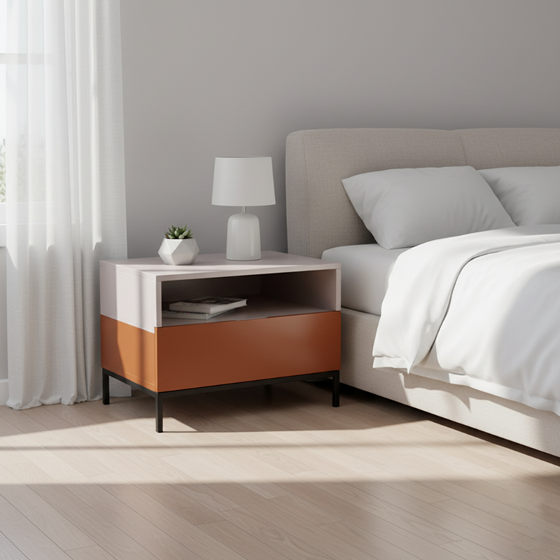 Fresh Vibe Scandinavian Nightstand - Smooth Baked Paint & Concealed Storage Bedside Table 1-Drawer Nightstand For Bedroom